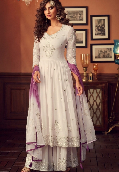 light grey georgette embroidered palazzo suit 34004