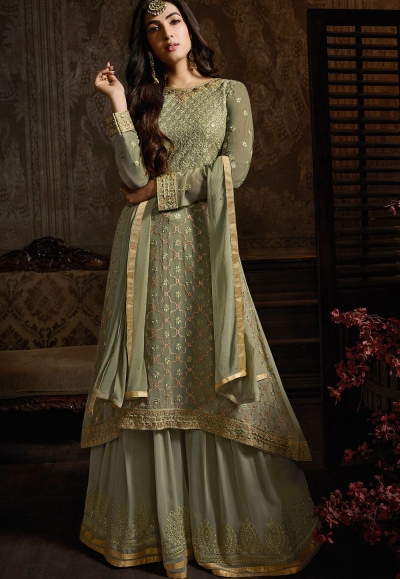 sonal chauhan pastel green georgette embroidered pakistani suit 8602