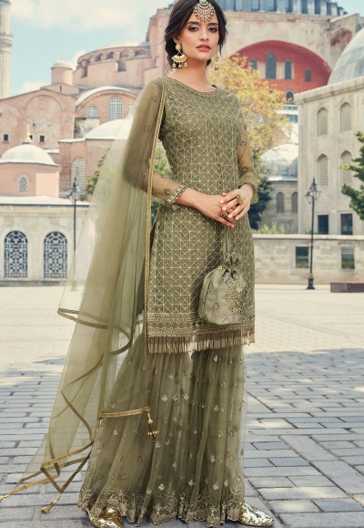 pastel green net embroidered sharara suit 79002