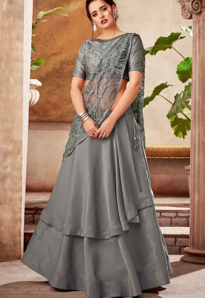 dark grey velvet silk embroidered designer lehenga choli 5725