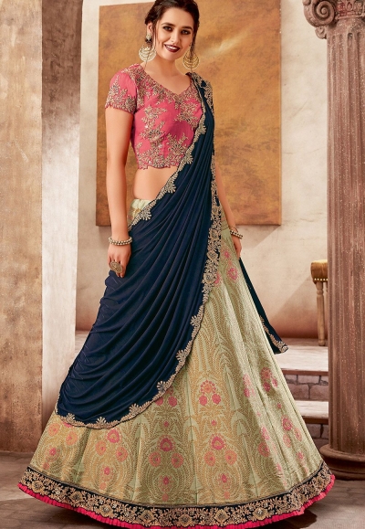 light green pink silk embroidered lehenga choli 5731