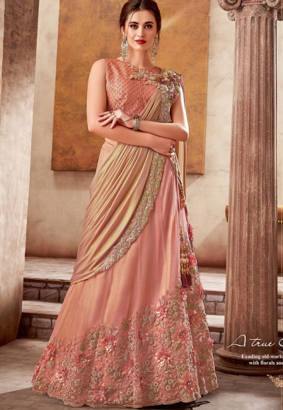 peach silk embroidered designer lehenga choli 5734