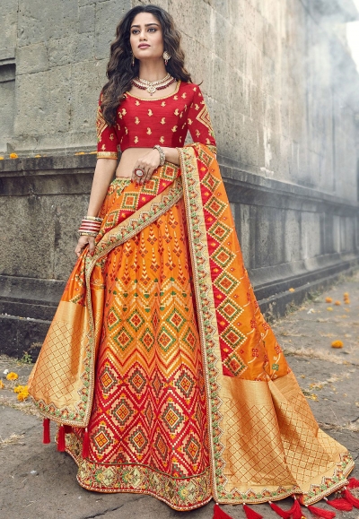 orange maroon banarasi silk traditional lehenga choli 3707