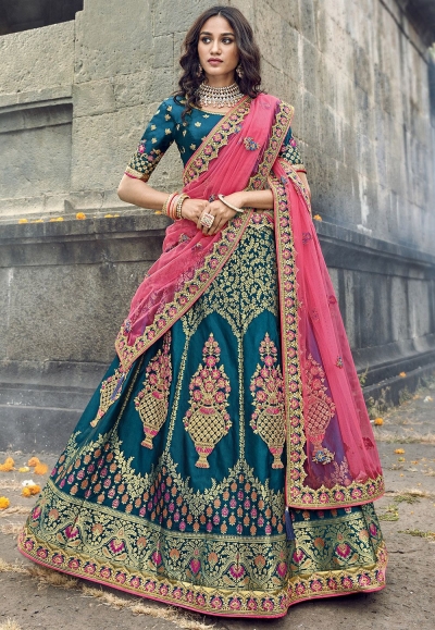 royal blue banarasi silk traditional lehenga choli 3708