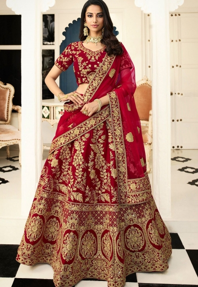 maroon silk embroidered bridal lehenga choli 938