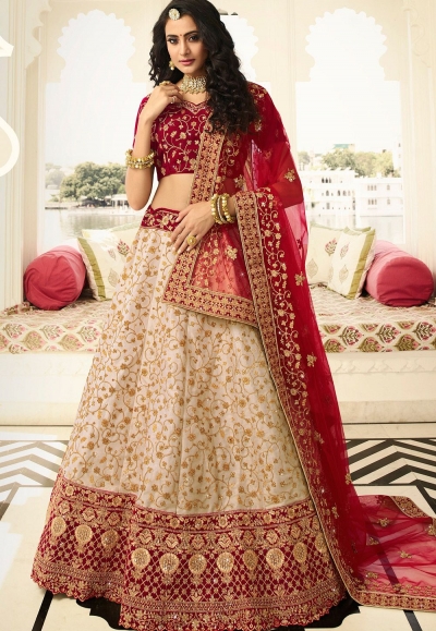 off white maroon silk embroidered lehenga choli 939