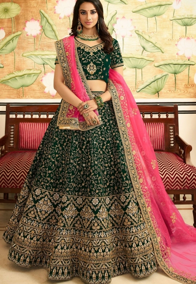 dark green silk embroidered wedding lehenga choli 944