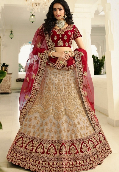 off white maroon silk wedding lehenga choli 945