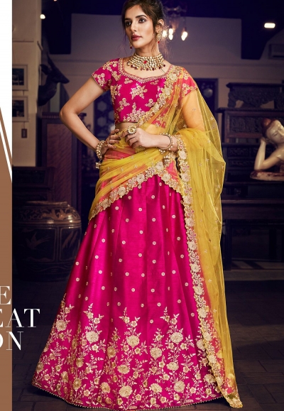 rani pink silk embroidered lehenga choli 4157