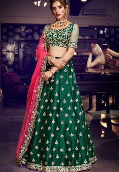 dark green silk embroidered lehenga choli 4161