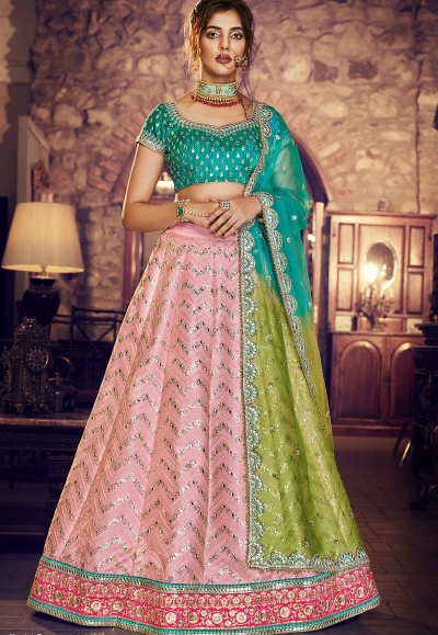 multi color silk embroidered lehenga choli 4163