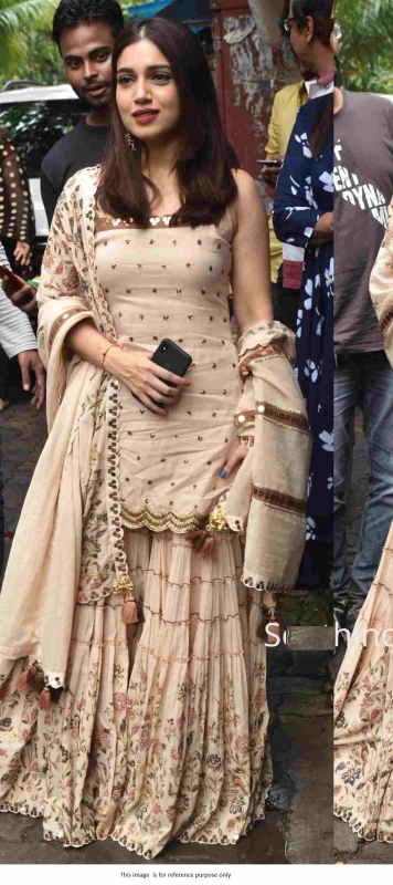 Bollywood Bhumi Pednekar Inspired beige silk sharara