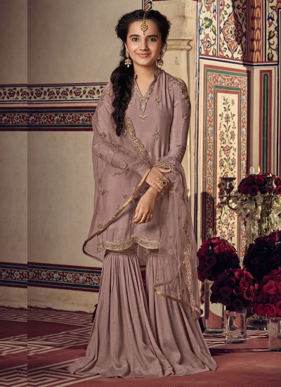 Mauve rangoli georgette wedding kids sharara