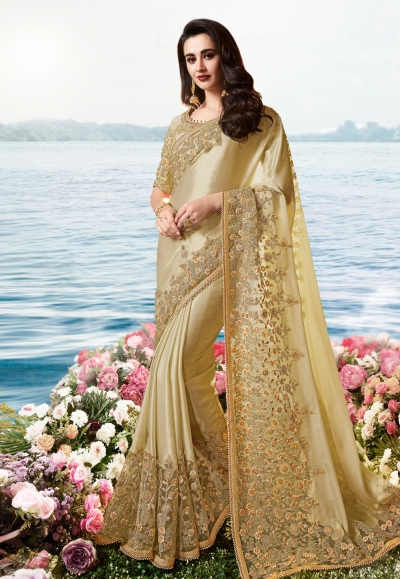 Beige viscose saree with blouse 6203