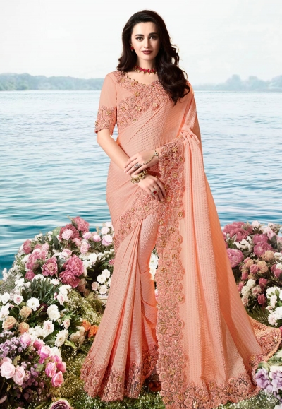 Peach silk saree with blouse 6207