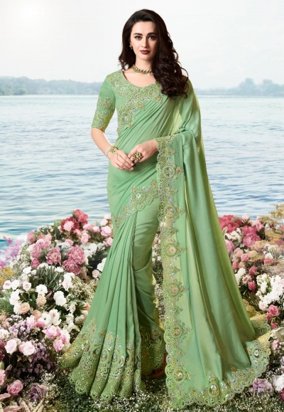 Green viscose party wear saree 6208