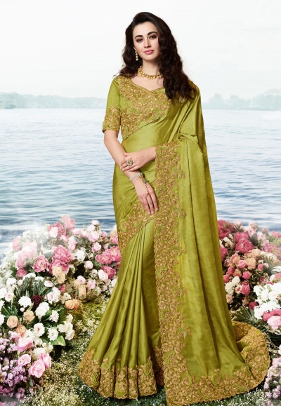 Green silk saree with blouse 6210
