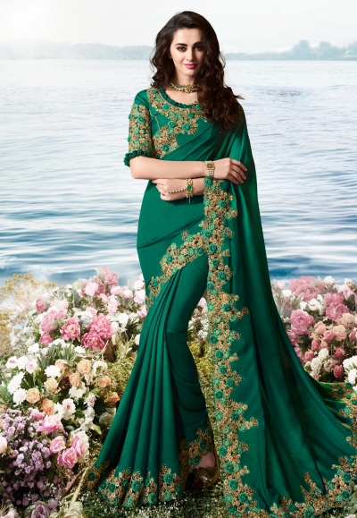 Teal green viscose festival wear saree 6211