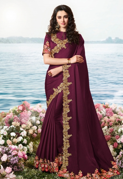 Purple viscose party wear saree 6213