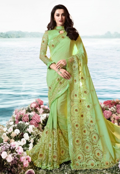 Light green silk festival wear saree 6214