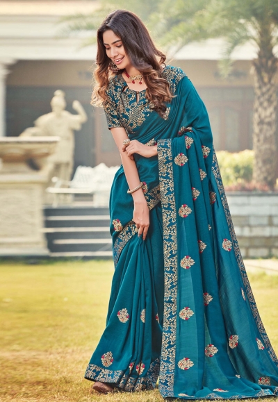 Blue silk festival wear saree 94255