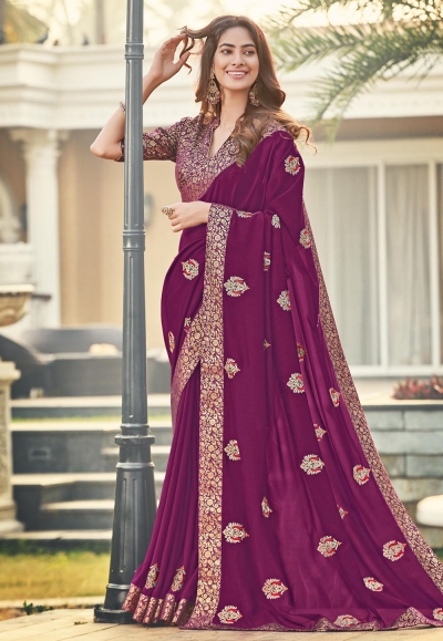 Purple silk saree with blouse 94256