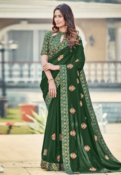 Green silk saree with blouse 94258