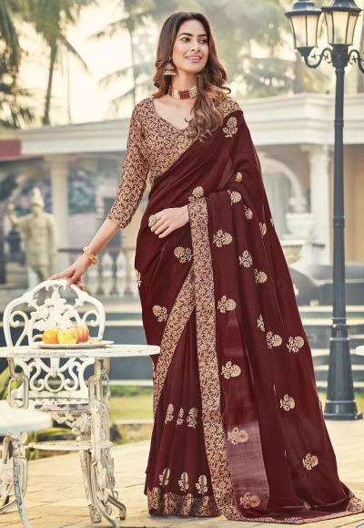 Wine silk festival wear saree 94259