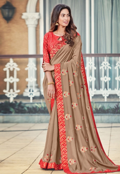 Light brown silk festival wear saree 94261