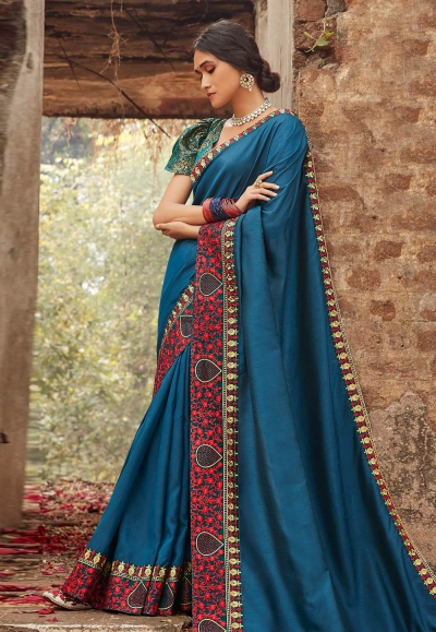 Navy blue silk saree with blouse 94263