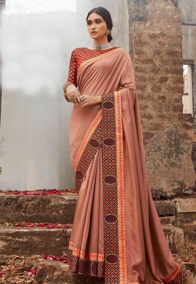 Peach silk saree with blouse 94267