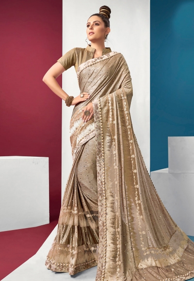 Beige lycra saree with blouse 94597