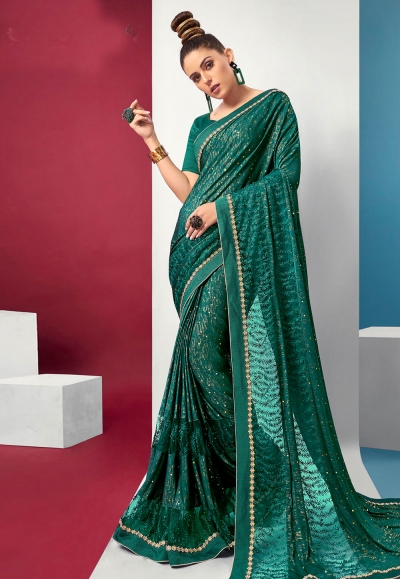 Green lycra festival wear saree 94598