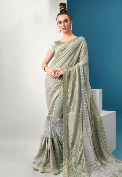 Light green lycra festival wear saree 94600