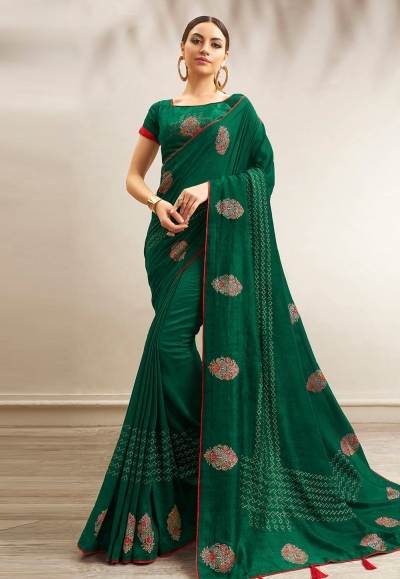 Green chanderi silk festival wear saree 94797