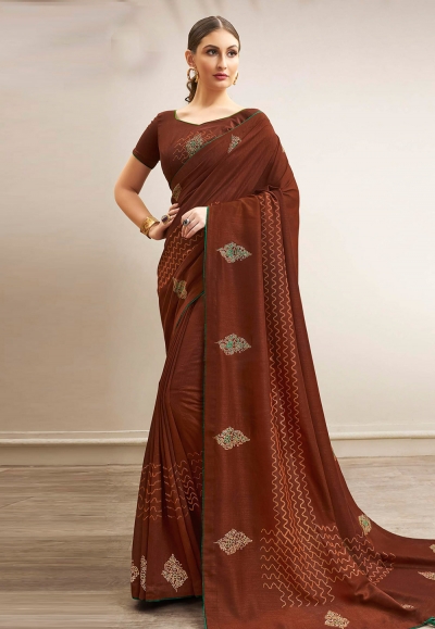 Brown chanderi silk festival wear saree 94801