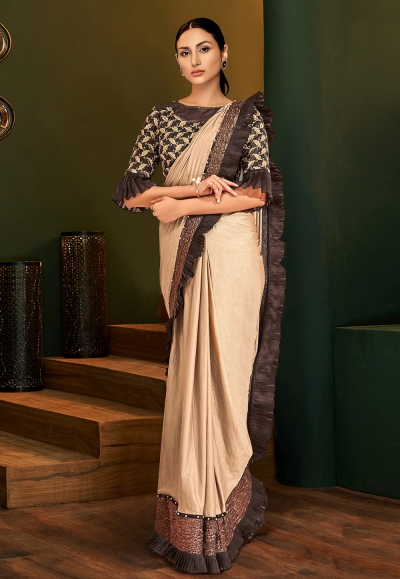 Beige lycra festival wear saree 5822