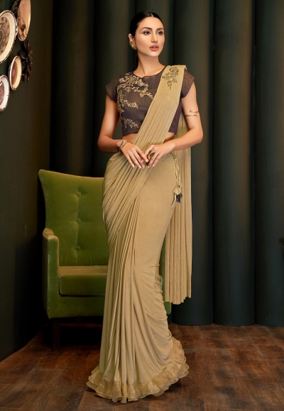 Beige lycra party wear saree 5808