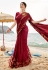 Maroon lycra ruffle border saree with blouse 8858