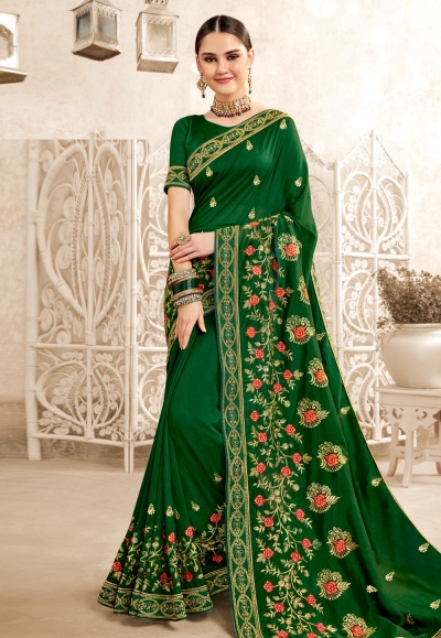 Green silk saree with blouse 2826