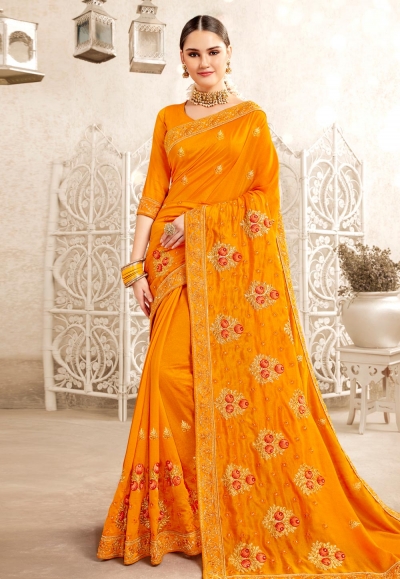 Orange silk festival wear saree 2827