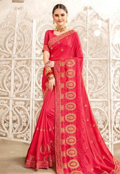 Pink silk saree with blouse 2828
