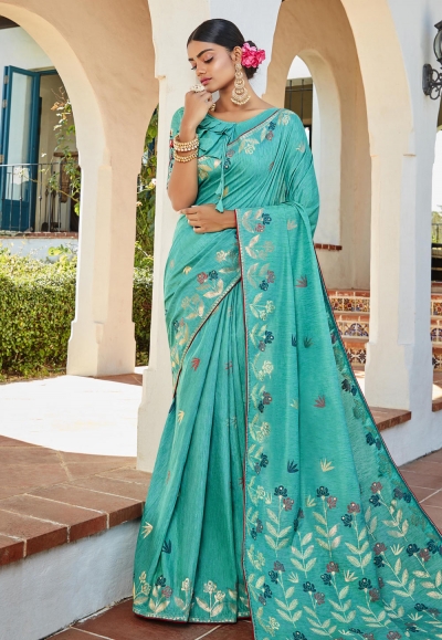 Aqua cotton jacquard festival wear saree 95788