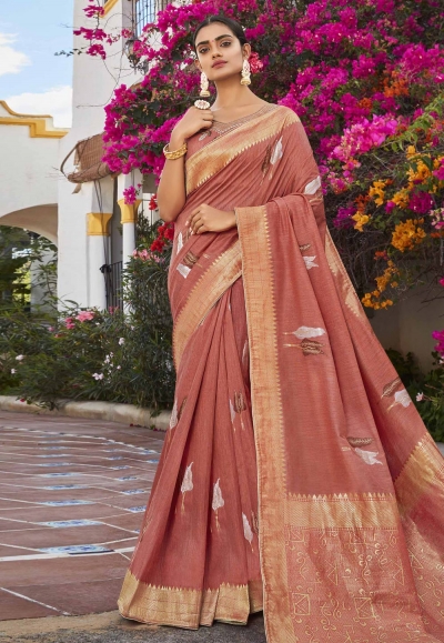 Pink cotton jacquard saree with blouse 95789
