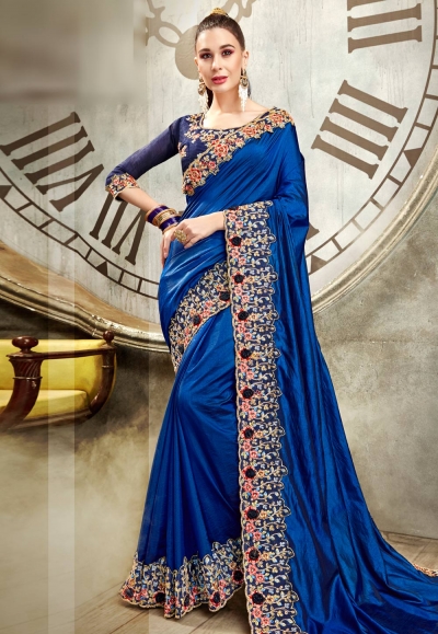 Blue art silk saree with blouse 64347