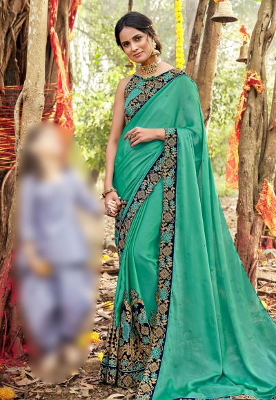 Sea green art silk festival wear saree 5896