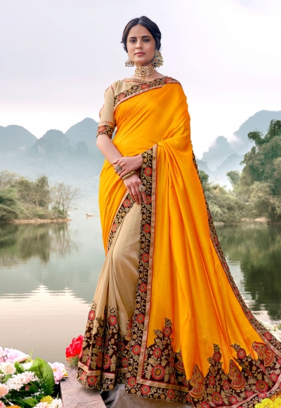 Yellow art silk half n half saree 5899