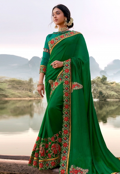 Green art silk festival wear saree 5898