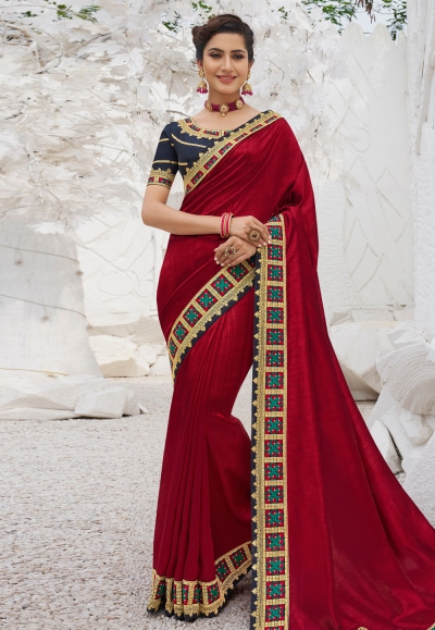 Maroon satin party wear saree 2615