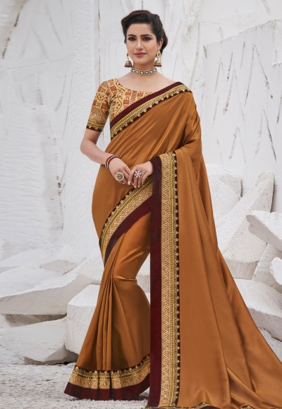 Mustard satin saree with blouse 2607